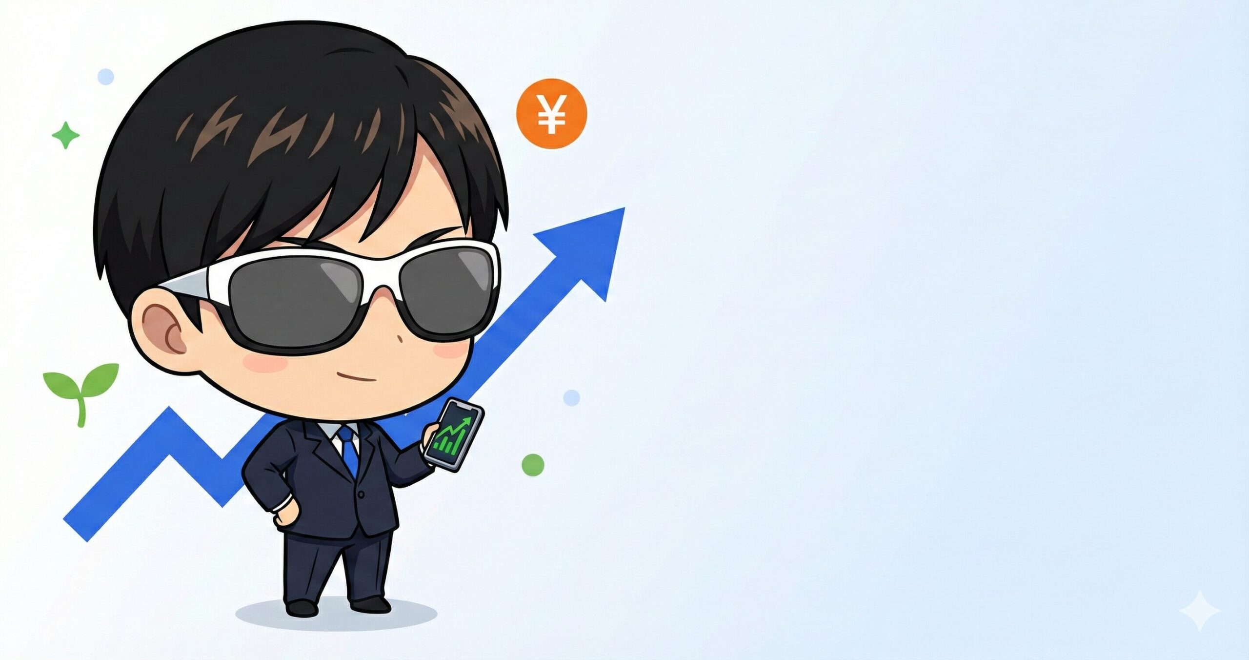 投資ブログ運営者の自己紹介 - 30代投資家がスマホで資産成長チャートを確認するイラスト