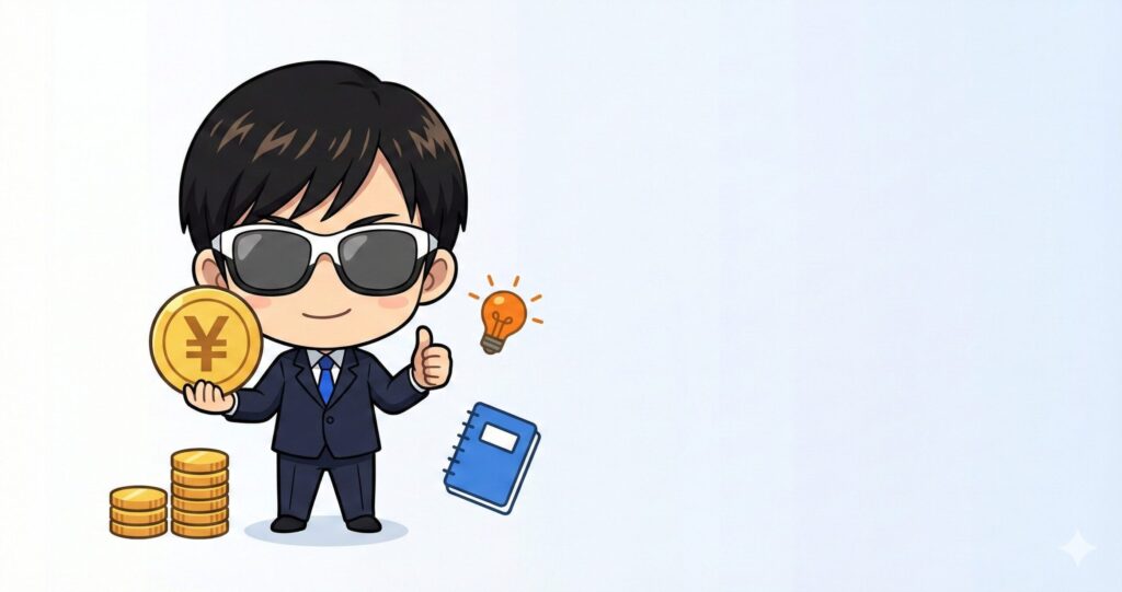 投資初心者向けお金の基礎知識解説 - 複利・リスク・分散をキャラクターが優しく教えるコイン積み上げイラスト