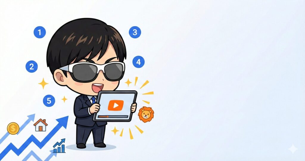 両学長YouTube実践体験談 - 知識ゼロから新NISA・固定費削減など5つの行動で人生が変わった投資初心者の学習と実践イラスト