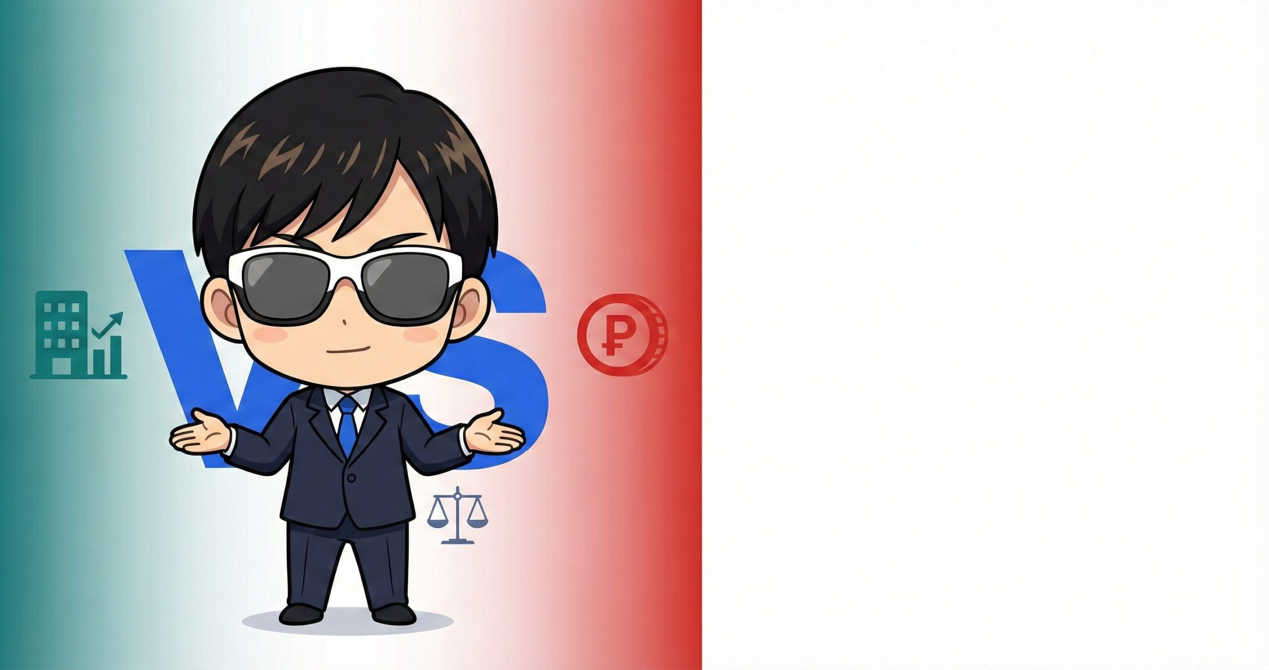 新NISA証券会社比較SBI vs 楽天 - 20代30代初心者向け選択基準をキャラクターが中立的に解説する比較イラスト