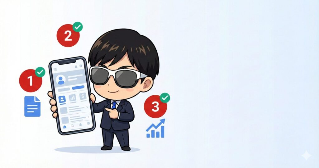 楽天証券新NISA口座開設完全ガイド - スマホで完結する口座開設から積立設定までの3ステップをキャラクターとスマホ画面で示す実践イラスト